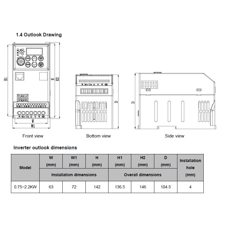 Inverter VFD FGI FD100M 1,5kw/2HP Input 220V 1 Phase 6