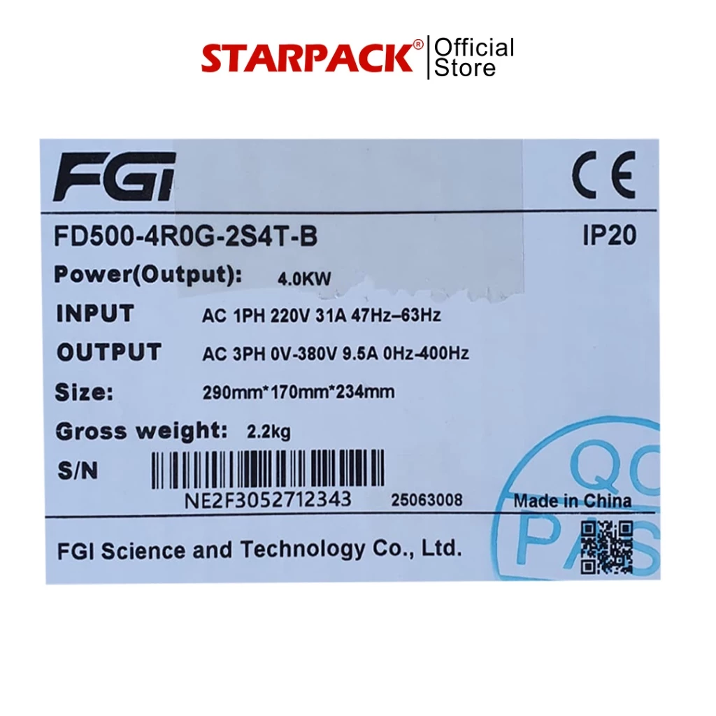 Inverter VFD FGI FD500 4 kw / 5 HP Input 1Phase 220v Output 3Phase 380v - Variable Frequency Drive 5
