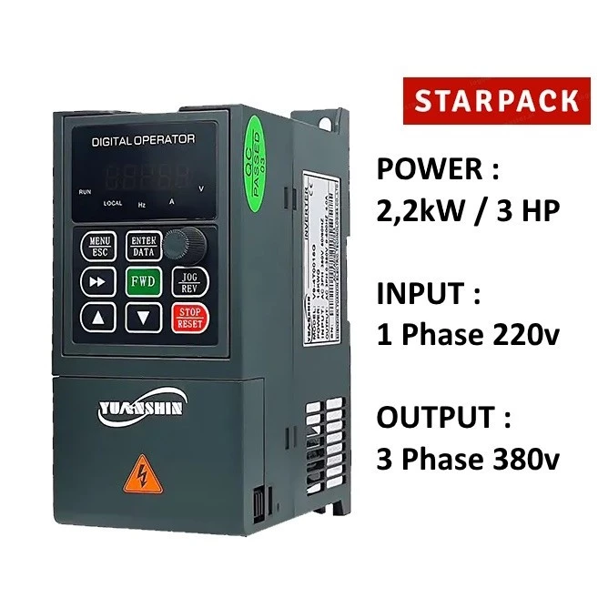 Inverter VFD Yuanshin V9 2,2kW / 3HP Input 1Phase 220V Output 3Phase 380V 1