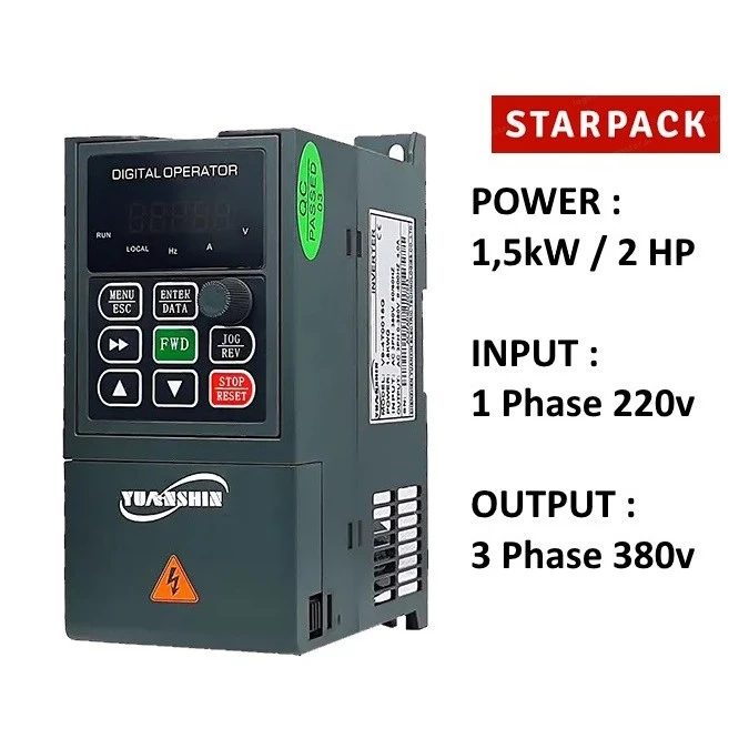 Inverter VFD Yuanshin V9 1,5kw / 2HP Input 1Phase 220V Output 3Phase 380V 1