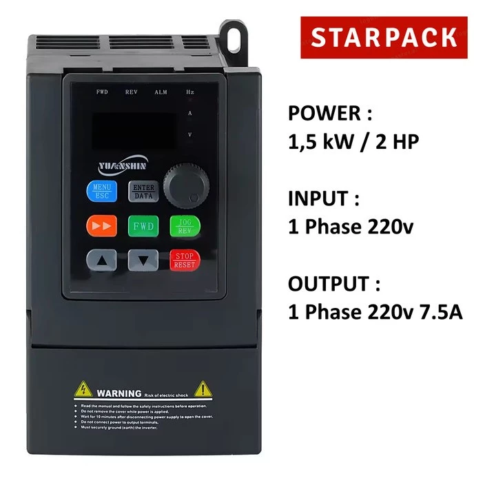 Inverter VFD Yuanshin YX3000 1,5kw / 2HP Input 1Phase 220v Output 1Phase 220v 1