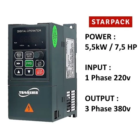 Inverter VFD Yuanshin V9 5,5kw / 7,5HP Input 1 Phase 220V Output 3Phase 380V 1