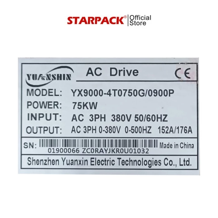 Inverter VFD Yuanshin YX9000 75 kw / 100 HP Input 3Phase 380v Output 3Phase 380v 7