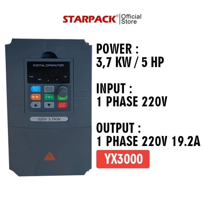 Inverter VFD Yuanshin YX3000 3,7kw / 5HP Input 1Phase 220v Output 1Phase 220v 1